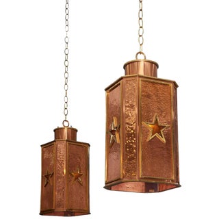 Art Deco Copper and Brass Hanging Pendants With Star Details - a Pair For Sale