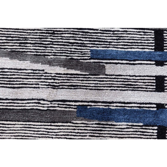 Modern Geometric Art Deco Wool & Silk Rug in Blue and Gray by Doris Leslie Blau For Sale In New York - Image 6 of 8