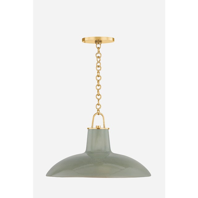 Hudson Valley Lighting Hudson Valley Lighting Pottersville 18 in. 1 Light Pendant in Aged Brass and Ceramic Moss Crackle Finish For Sale - Image 4 of 6