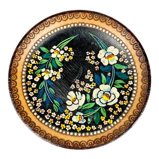 Vintage Painted Wooden Plate For Sale