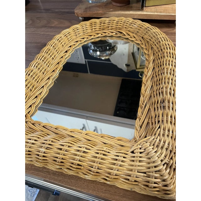Vintage MCM Wicker Wall Mirror For Sale - Image 4 of 5