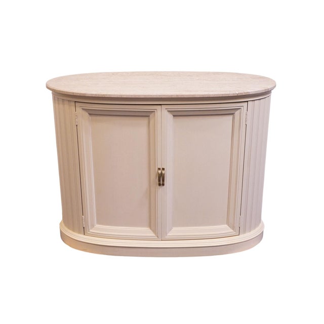 Contemporary Century Furniture Coastal Contemporary Style 46" White Oval Console / Server Buffet W. White Granite Top For Sale - Image 3 of 11