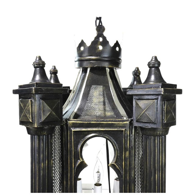 Vintage Tuscan Style Black Turret Chandelier, Handmade Ironwork. For Sale - Image 4 of 10