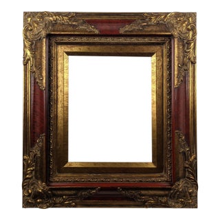 Ornate Red and Antique Gold Gilt Wood Picture Frame With Baroque-Style Relief For Sale