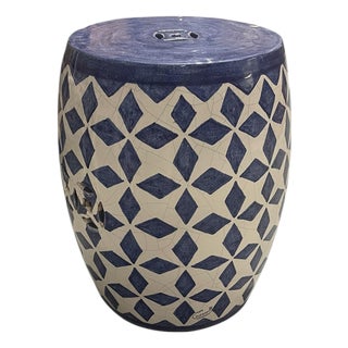 Italian Blue & White Harlequin Garden Stool For Sale