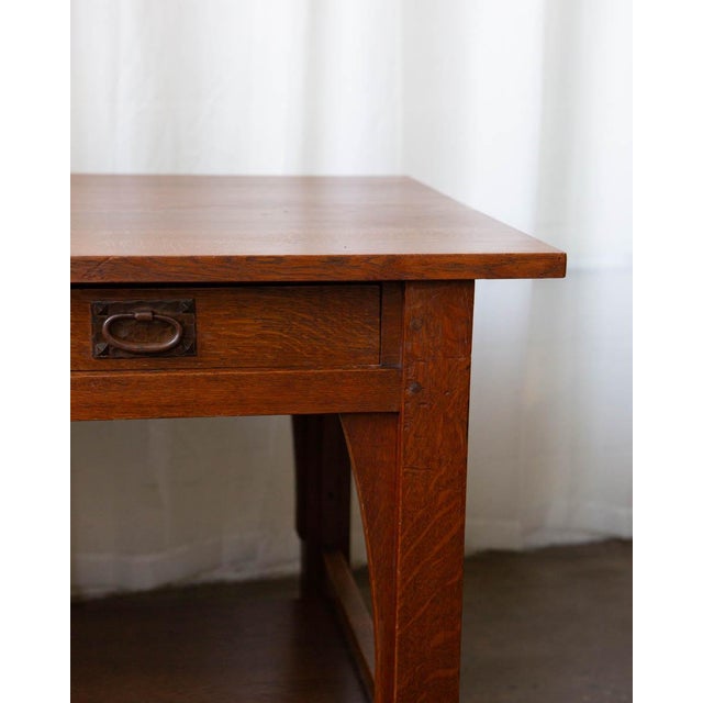 Gustav Stickley Mission Oak Arts & Crafts Writing Desk or Library Table, Circa 1900 For Sale - Image 9 of 18