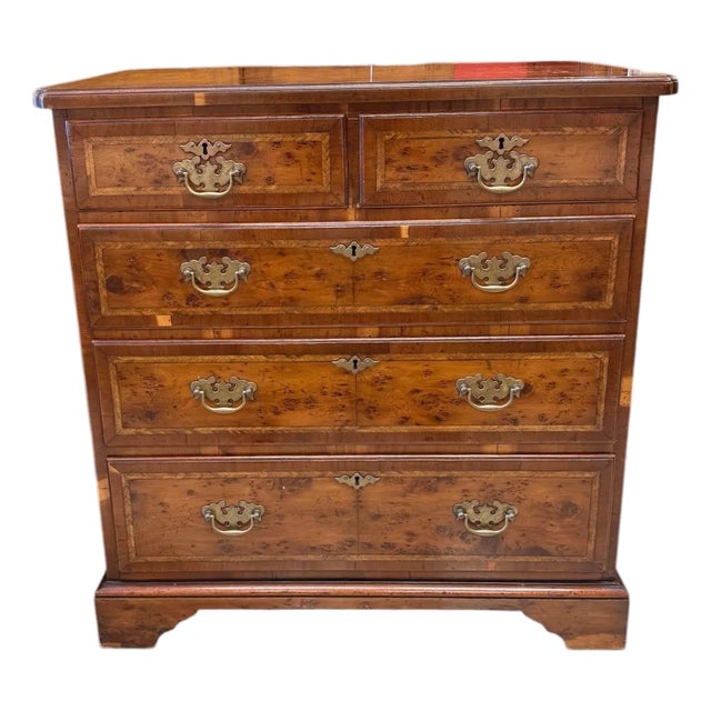 English Mahogany Chest With Burl and Banding For Sale