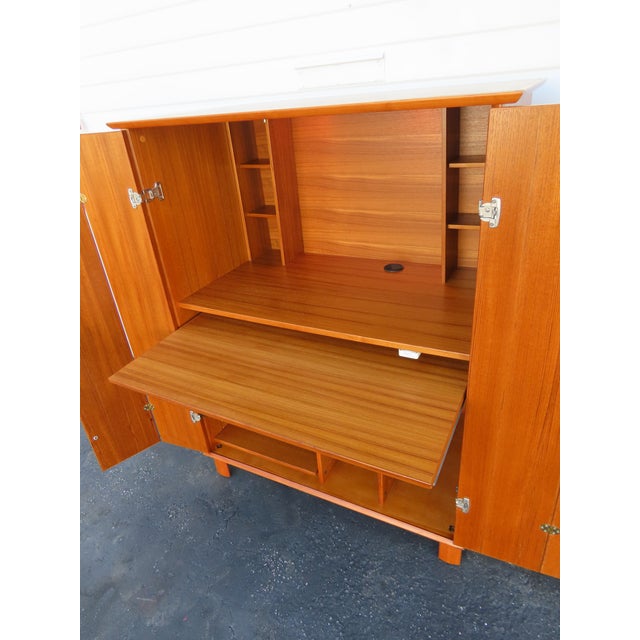 Mid Century Modern Teak Hidden Office Armoire Workstation Cabinet 6671 For Sale - Image 11 of 18