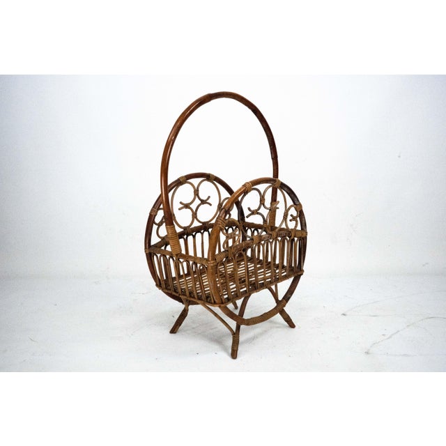 Italian Bamboo & Rattan Magazine Rack, 1950s For Sale - Image 14 of 14