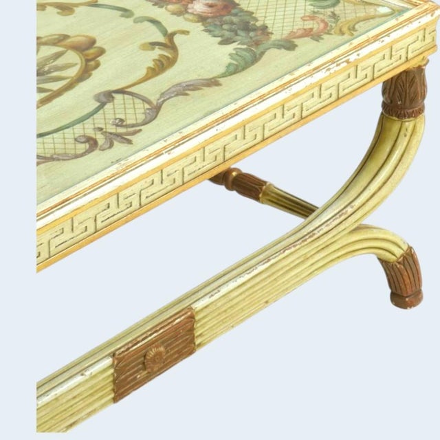 Neoclassical Coffee Table With Hand-Painted Decoration, Mid-20th Century For Sale In Columbus - Image 6 of 8