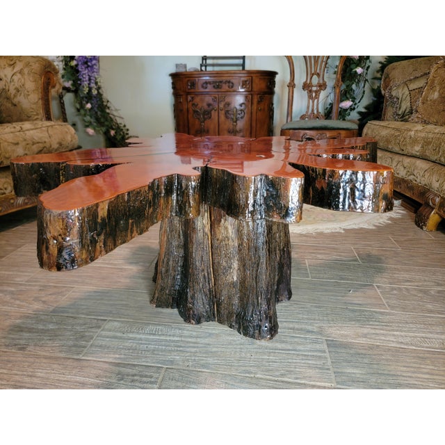 Late 20th Century Live Edge Cypress Coffee Table With Stump Base For Sale - Image 4 of 4