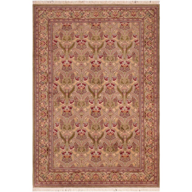 Floral 1990's Pak-Persian Green/Pink Wool Rug - 6'2'' X 9'7'' For Sale - Image 9 of 9