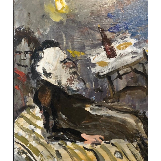 This is a small oil painting on on panel. A Rabbi at a Farbrengen 15.5 X 14.5 with frame. 6.5 X 5.5 painting alone Zwy...