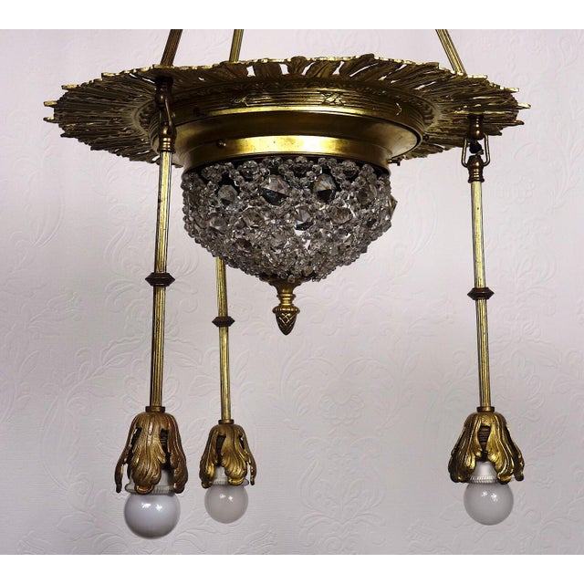 Antique Art Nouveau French Brass and Crystal Chandelier, 1890s For Sale - Image 11 of 13
