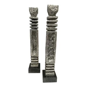 Vintage Brutalist Aluminum Candlesticks Made by Israeli Artist Eli Altaraz- a Pair
