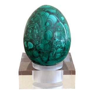 Malachite Egg on Lucite Stand For Sale