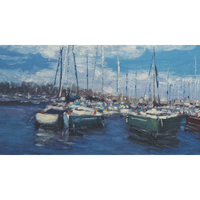 Impressionist Original Oil Painting, Sailboat by Sean Wu For Sale - Image 3 of 5