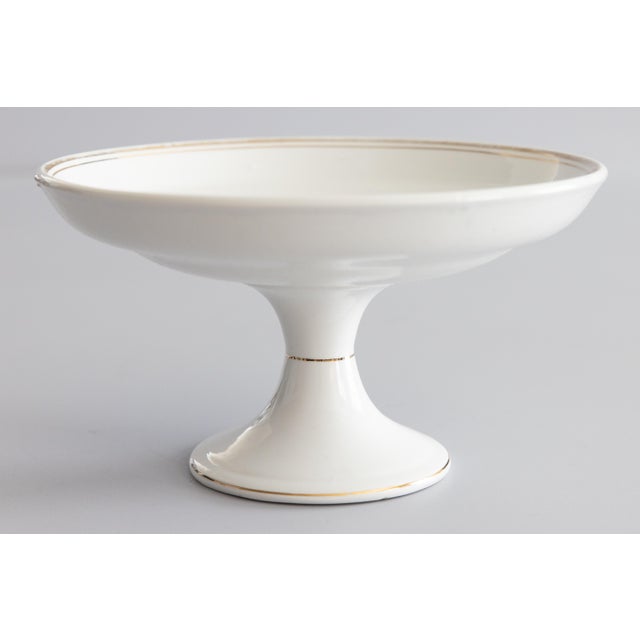Boch La Louviere Antique Belgian White Ironstone Gilt Pedestal Compote For Sale - Image 4 of 10