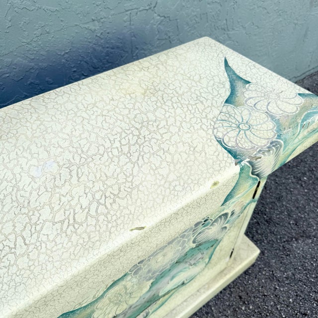 Vintage Hand Painted Crackle Finished Cream Teal and Pink Credenza For Sale - Image 9 of 12
