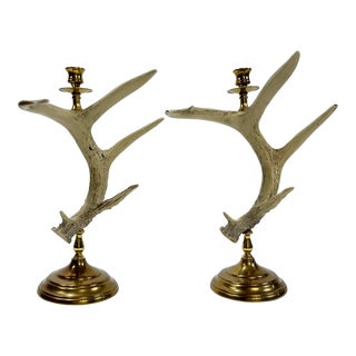 Vintage Faux Antler Candleholders on Brass Bases, a Pair For Sale