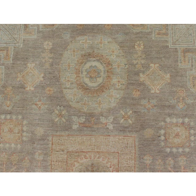 Gray Fine Khotan Design Rug With Samarkand Design in Muted Tones For Sale - Image 8 of 12