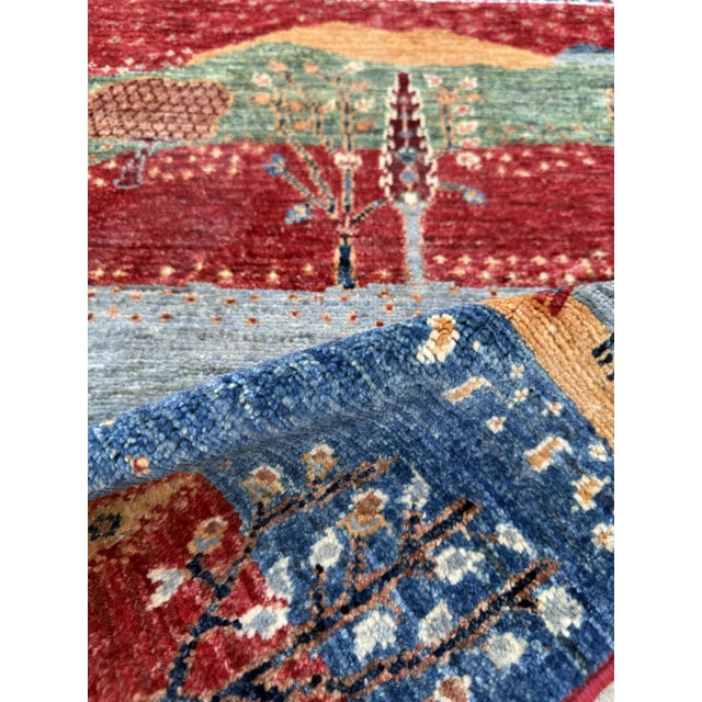 Red Gabbeh Caravan Red & Green Hand-Knotted Wool Area Rug For Sale - Image 8 of 12