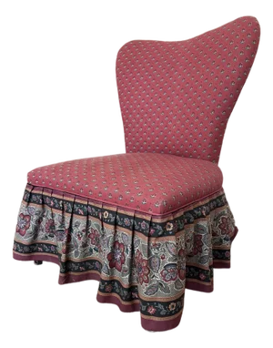 Vintage Slipper Chair With Skirted Floral Upholstery