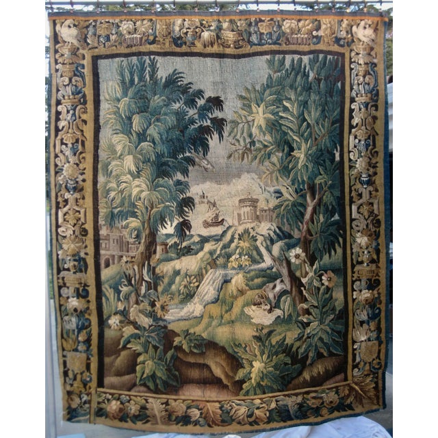 Aubusson Verdure Water Fall French Tapestry From the 1700 Hundreds For Sale - Image 13 of 13