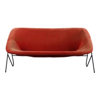 Vintage Italian Modern Sling Sofa with Iron Frame and Original Red Upholstery For Sale