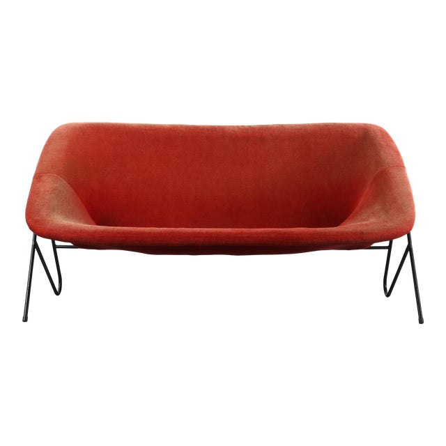 Vintage Italian Modern Sling Sofa with Iron Frame and Original Red Upholstery For Sale