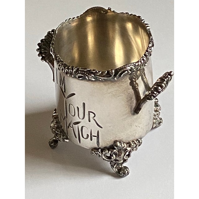 Silver Antique Victorian Footed Match Holder Urn Shape With "I'm Your Match" Engravure Message For Sale - Image 8 of 12