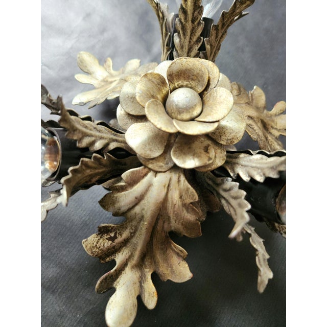 Vintage Floral Hand-Forged Silver-Plated Ceiling Lamp, 1960s For Sale - Image 7 of 18