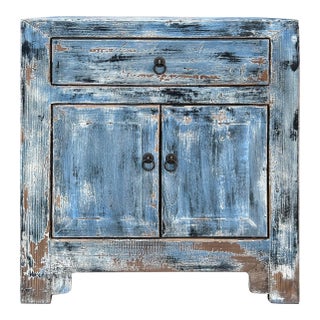 Distressed Ink Light Blue Mix Color Small End Table Nightstand Cabinet For Sale