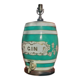 Antique English Staffordshire Ceramic Spirit Barrel Lamp "Gin" For Sale