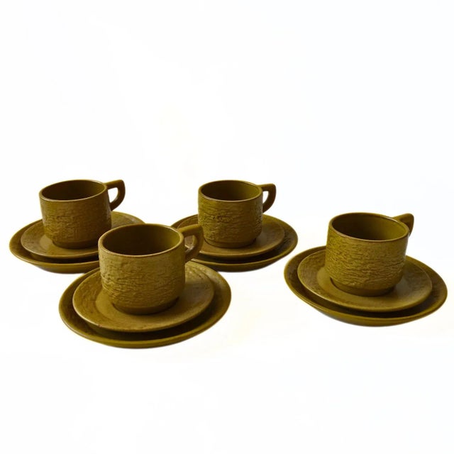Yellow Coffee Cup, Saucer & Small Plate from Upsala Ekeby, Sweden, Set of 3 For Sale - Image 5 of 8