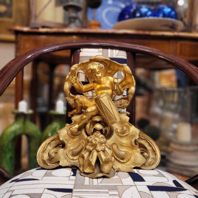 Wall sculpture, “cherub playing the drum,” ormolu, napoleon iii, late 19th century - france wall sculpture material:...