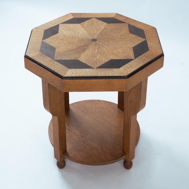 Dutch Art Deco Octagonal Side Table in Oak, 1920s For Sale - Image 14 of 18