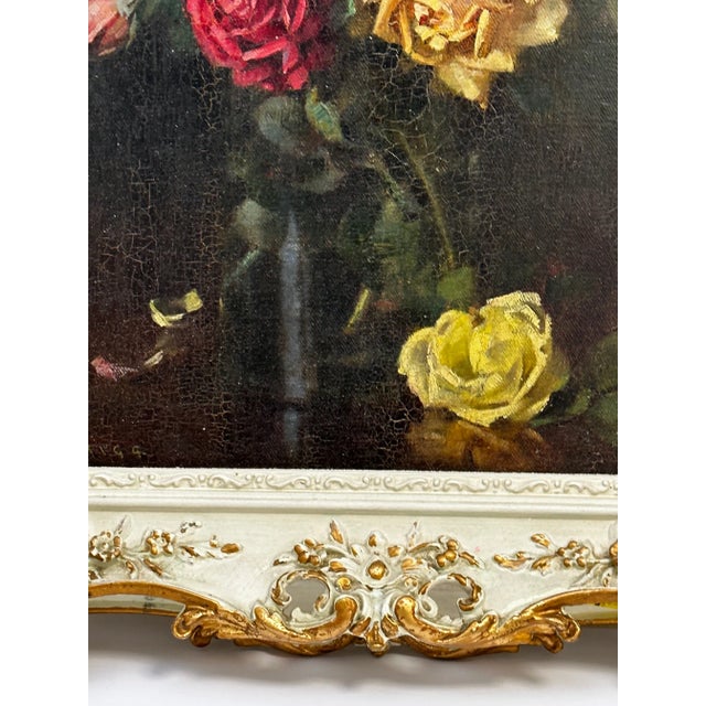 British Oil Painting Flowers Garden Roses Signed Ernest Higgins Rigg Staithes Group Framed For Sale - Image 10 of 12