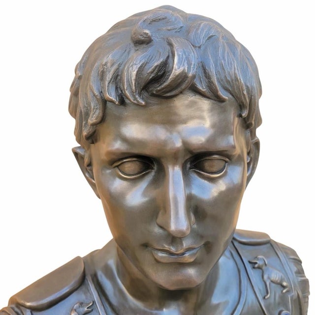Vintage Italian Grand Tour Bronze Bust of Julius Augustus Caesar For Sale - Image 9 of 10