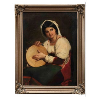 Unknown, Italian Girl with a Tambourine, Original Oil on Canvas, 1900s For Sale