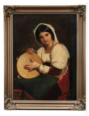 Unknown, Italian Girl with a Tambourine, Original Oil on Canvas, 1900s