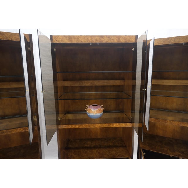 Set of 3 Burl Wood Lighted Cabinets Wall Units Mid Century Modern MINT For Sale - Image 14 of 17