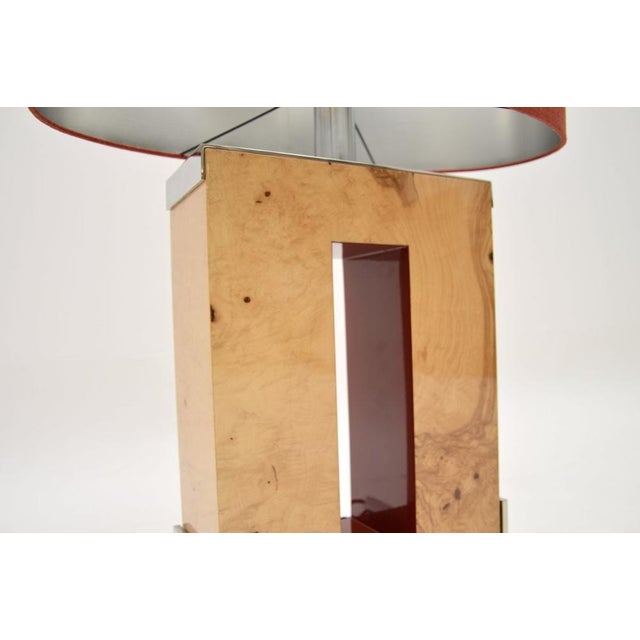 Wood Large Burr Walnut and Chrome Table Lamp attributed to Oitoemponto, 2001 For Sale - Image 7 of 10