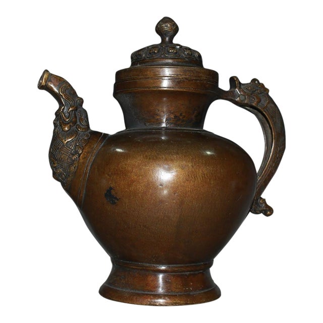 Late 20th Century Asian Tibetan Style Copper Ewer With Dragon Handle & Beast Spout For Sale