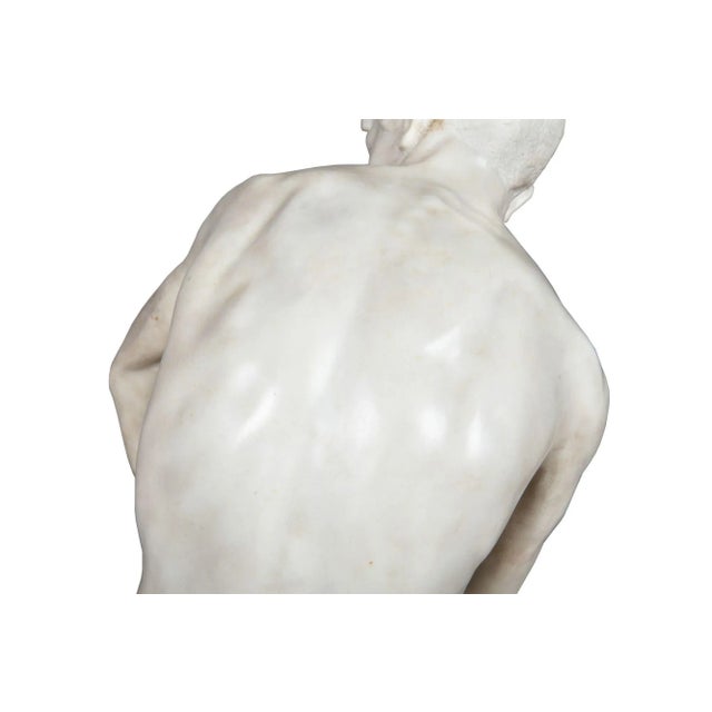 Stone Italian Carved Carrara Marble Art Deco Sculpture of “Stone Carver” by Barsanti For Sale - Image 7 of 12