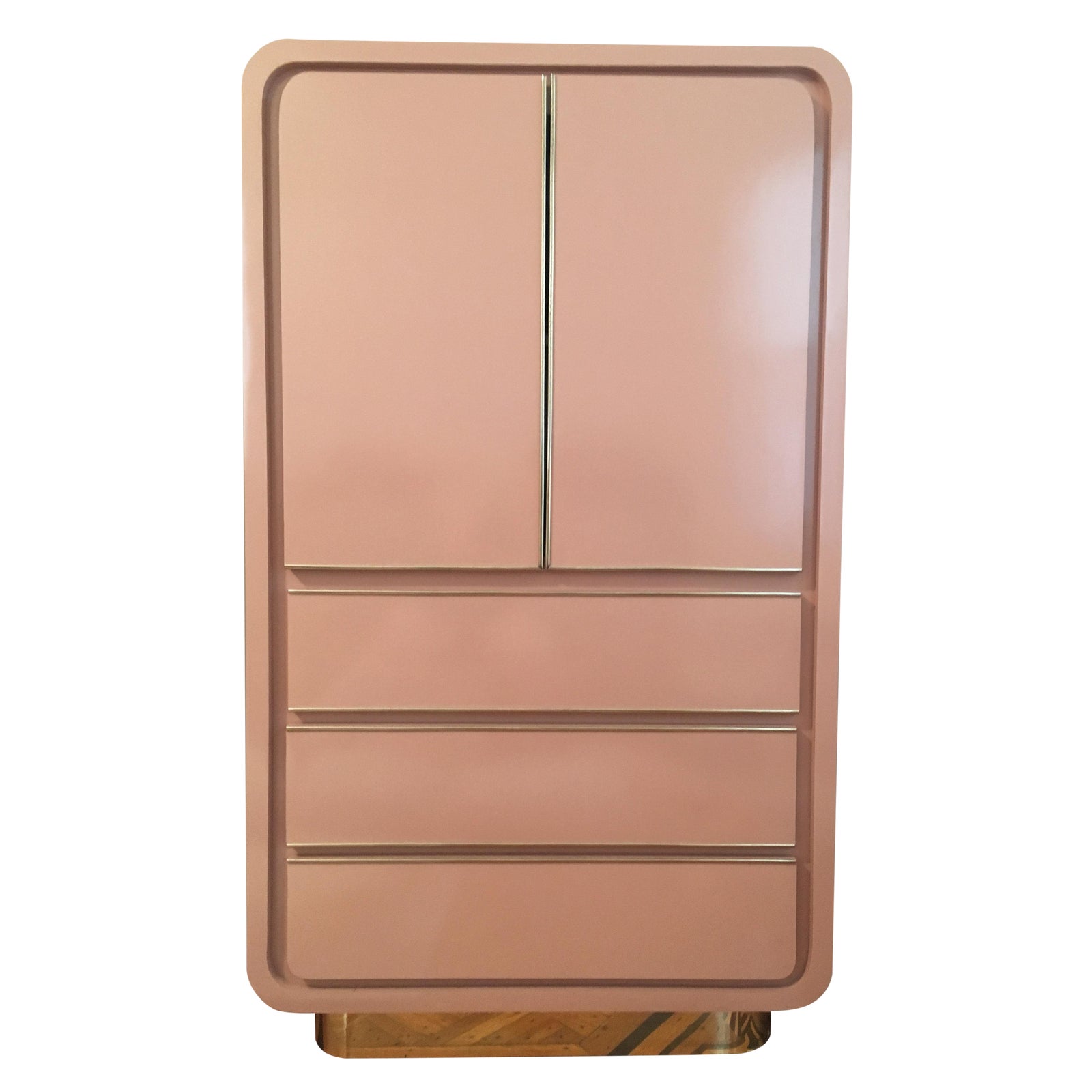 Modern Rose Pink Laminate Armoire With Brass Base Chairish