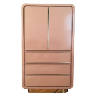 Modern Rose Pink Laminate Armoire With Brass Base For Sale