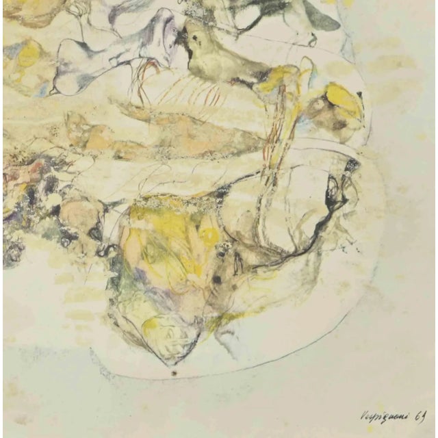 Composition is a phototype print reproducing drawing by Renzo Vespignani of the 1960s Signed on the plate lower right. The...