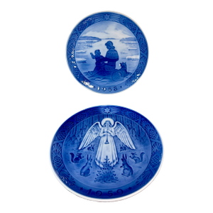 1950s Royal Copenhagen (Denmark) Blue & White Annual Christmas Plates- Set of 2