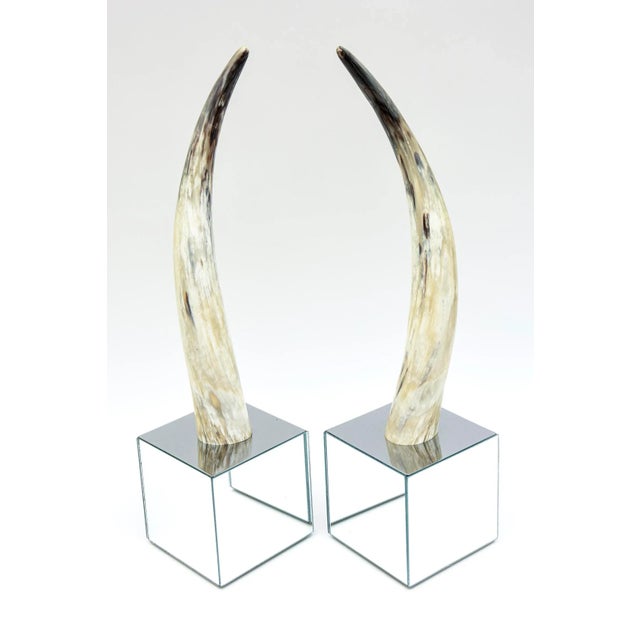 Vintage Curved Horn and MIrror Cube Tall Sculptures Pair Of For Sale - Image 13 of 13